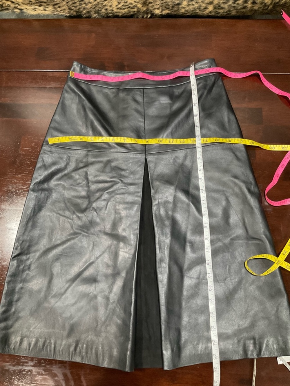 HALOGEN GENUINE LEATHER A LINE SKIRT - Picture 3 of 8